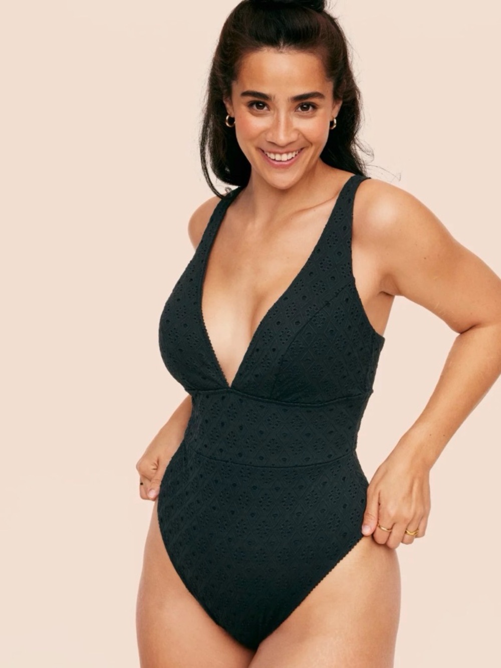 Adore Me Melony Black Eyelet One-Piece Swim